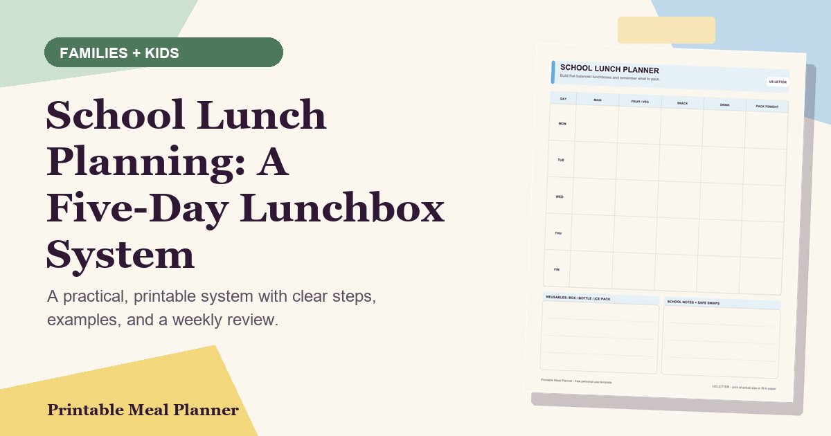 School Lunch Planning: A Five-Day Lunchbox System