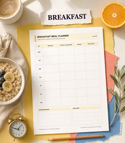 Breakfast meal planner printable template PDF