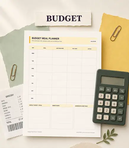 Budget meal planner printable template PDF