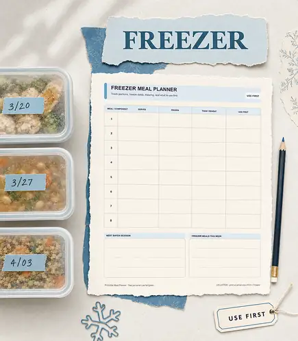 Freezer meal planner printable template PDF