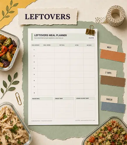 Leftovers meal planner printable template PDF