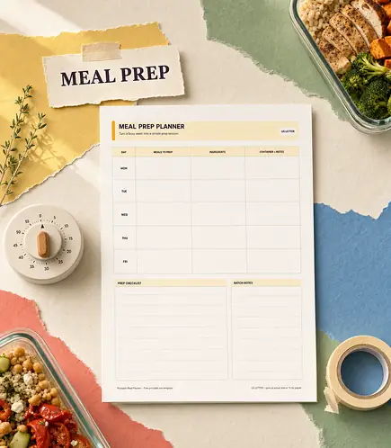 Meal prep planner printable template PDF