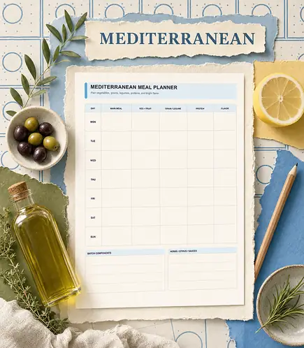 Mediterranean meal planner printable template PDF