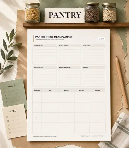 Pantry meal planner printable template PDF