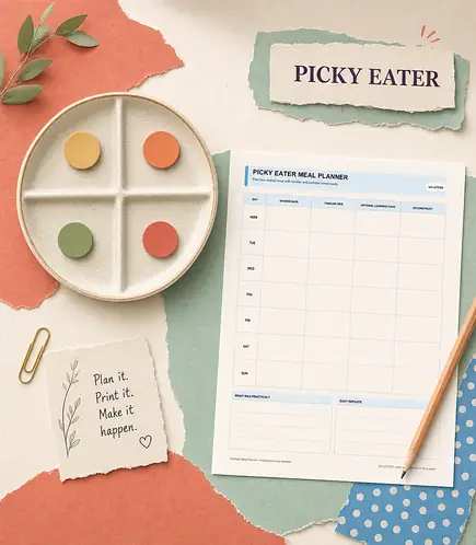 Picky eater meal planner printable template PDF