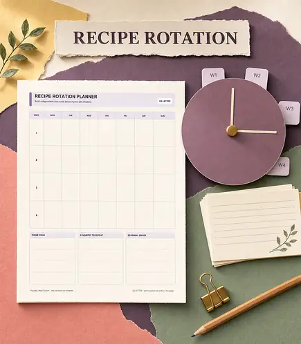 Recipe rotation planner printable template PDF