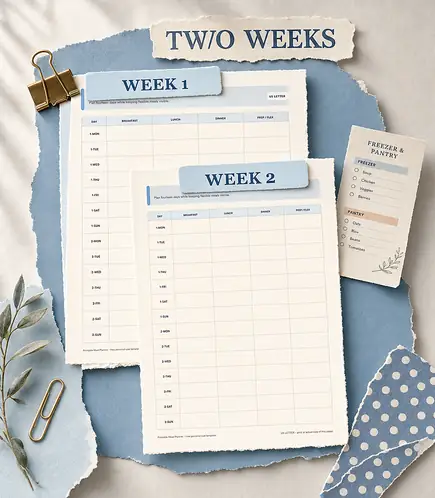 Two-week meal planner printable template PDF