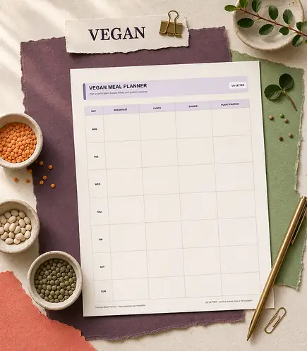 Vegan meal planner printable template PDF