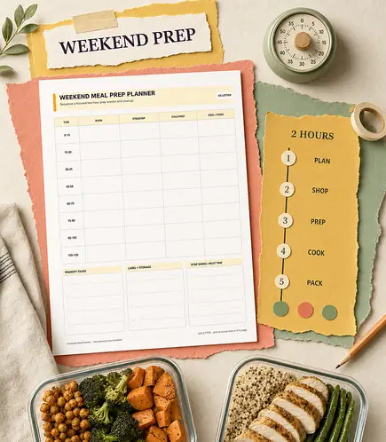 Weekend meal prep planner printable template PDF